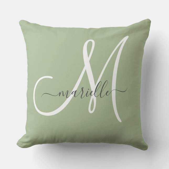 Elegante Monogram Groene Worpkussen Kussen (Voorkant)