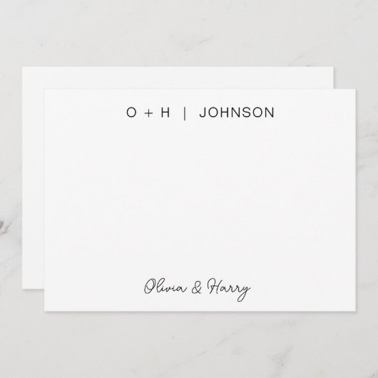 Elegante Monogram Handtekening Script Trouwen Notitiekaartje (Voorkant / Achterkant)