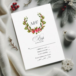Elegante Monogram Holly en Ivy Christmas Wedding RSVP Kaartje