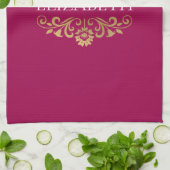 Elegante Monogram Hot Pink Gouden Keuken Handdoek (Gevouwen)