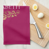 Elegante Monogram Hot Pink Gouden Keuken Handdoek (Quarter Fold)
