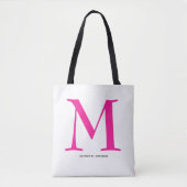 Elegante Monogram Hot Roze Naam Tote Bag (Voorkant)