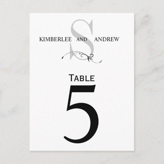 Elegante Monogram Huwelijk Tafel Nummerkaart Uitnodiging Briefkaart (Voorkant)