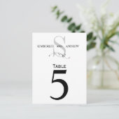 Elegante Monogram Huwelijk Tafel Nummerkaart Uitnodiging Briefkaart (Staand voorkant)