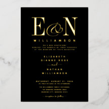 Elegante Monogram Huwelijk Zwart Goud