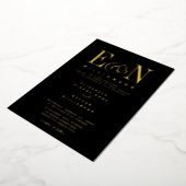 Elegante Monogram Huwelijk Zwart Goud Folie Uitnodiging (Gedraaid)