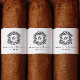 Elegante Monogram Huwelijks Crest Sigarenband Etiket