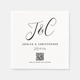 Elegante Monogram Huwelijksfoto Uploaden QR Code Servet