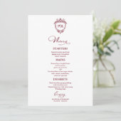 Elegante Monogram Huwelijksmenu Kaarten Burgundy (Staand voorkant)
