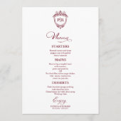 Elegante Monogram Huwelijksmenu Kaarten Burgundy (Voorkant)