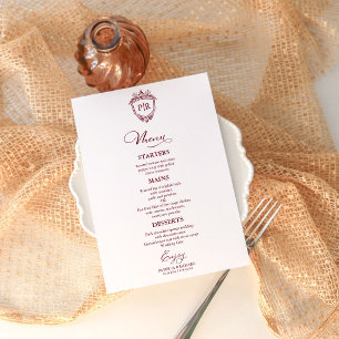 Elegante Monogram Huwelijksmenu Kaarten Burgundy