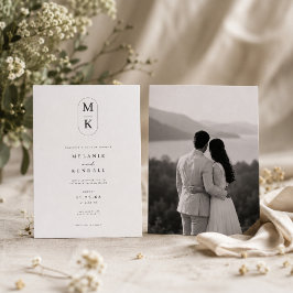 Elegante Monogram Huwelijksuitnodiging met Foto. Kaart