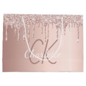 Elegante monogram in rose goud met glittersprenkel groot cadeauzakje (Achterkant)