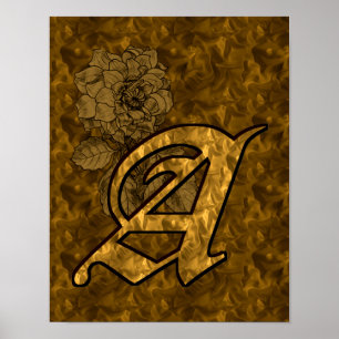 Elegante Monogram Initiaal A Gouden Pioen Bloem Poster