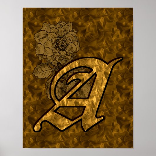 Elegante Monogram Initiaal A Gouden Pioen Bloem Poster (Voorkant)