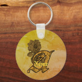 Elegante Monogram Initiaal A Gouden Pioen Personal Sleutelhanger (Achterkant)