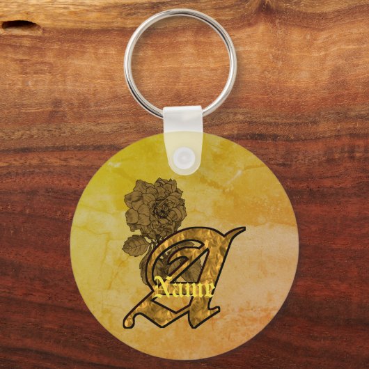 Elegante Monogram Initiaal A Gouden Pioen Personal Sleutelhanger (Voorkant)