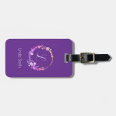 Elegante monogram initiaal aangepaste naam paarse  bagagelabel (Voorkant horizontaal)