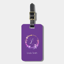 Elegante monogram initiaal aangepaste naam paarse bagagelabel