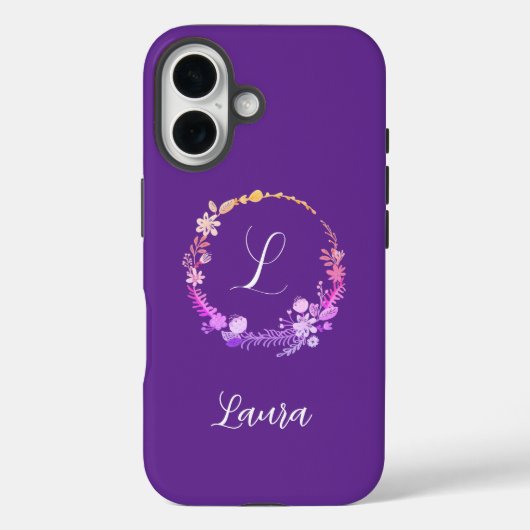 Elegante monogram initiaal aangepaste naam paarse Case-Mate iPhone case (Achterkant)