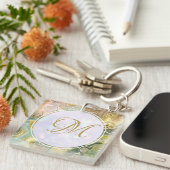 Elegante Monogram Initiaal Abstract Goud Marmer Sleutelhanger (Voorkant Rechts)