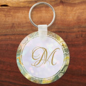 Elegante Monogram Initiaal Abstract Goud Marmer Sleutelhanger (Voorkant)