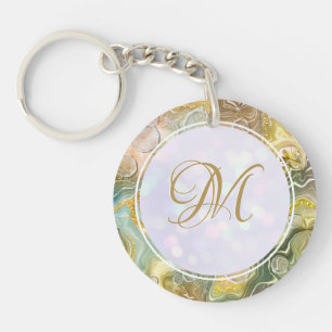 Elegante Monogram Initiaal Abstract Goud Marmer Sleutelhanger