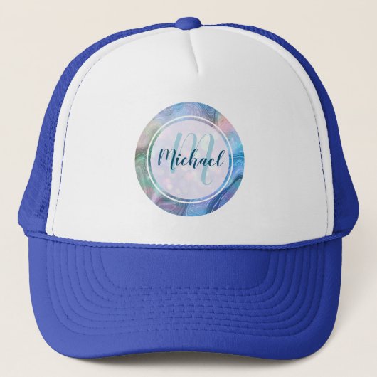 Elegante Monogram Initiaal Abstract Goud Marmer Trucker Pet (Voorkant)