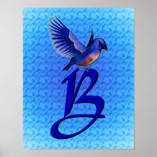 Elegante monogram initiaal B Bluebird Poster (Voorkant)