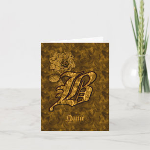 Elegante Monogram Initiaal B Gouden Pioen Personal Notitiekaartje