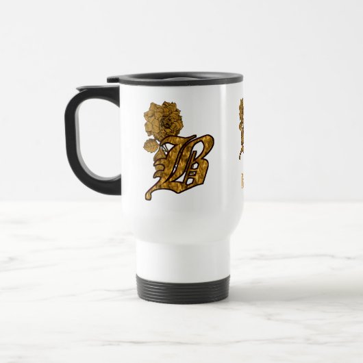 Elegante Monogram Initiaal B Gouden Pioen Personal Reisbeker (Links)