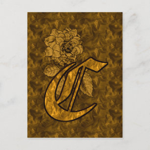 Elegante Monogram Initiaal C Gouden Pioen Roos Briefkaart