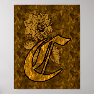 Elegante Monogram Initiaal C Gouden Pioen Roos Poster