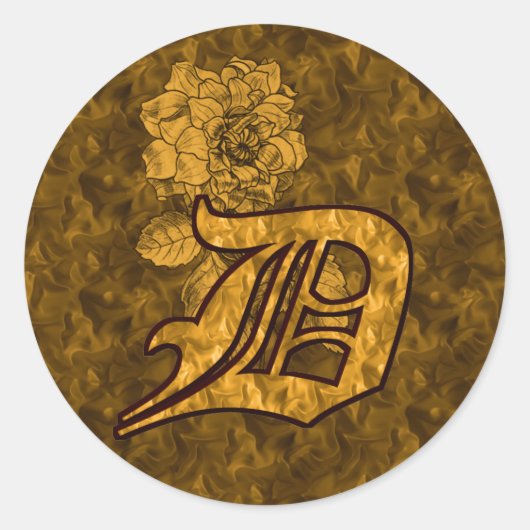 Elegante Monogram Initiaal D Gouden Pioen Bloem Ronde Sticker (Voorkant)