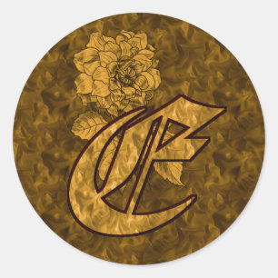 Elegante Monogram Initiaal E Gouden Pioen Bloem Ronde Sticker