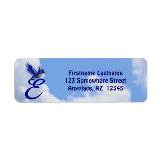 Elegante Monogram Initiaal E Retouradres Bluebird Etiket (Voorkant)