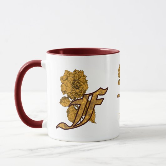 Elegante Monogram Initiaal F Gouden Pioen Personal Mok (Links)