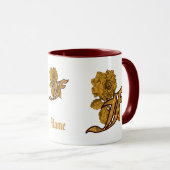 Elegante Monogram Initiaal F Gouden Pioen Personal Mok (Voorkant rechts)
