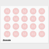 Elegante monogram initiaal in pastelroze ronde sticker (Vel)