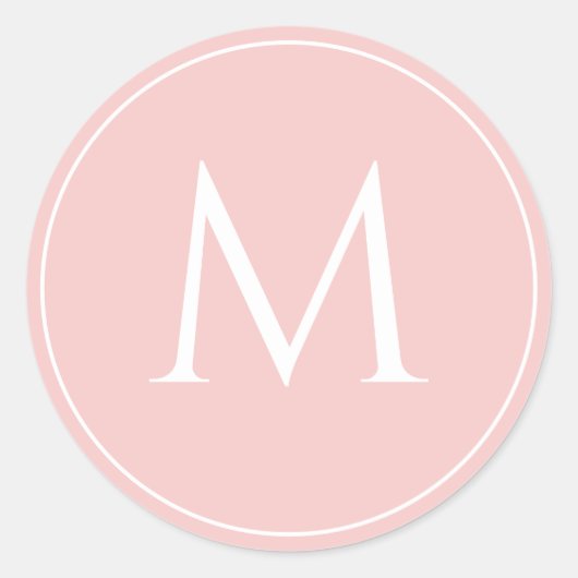 Elegante monogram initiaal in pastelroze ronde sticker (Voorkant)