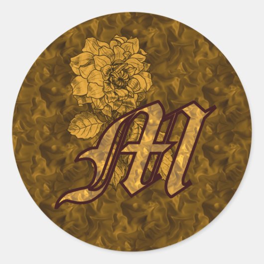 Elegante Monogram Initiaal M Gouden Pioen Bloem Ronde Sticker (Voorkant)