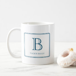 Elegante Monogram Initiaal Navy Blauwe Rand Koffiemok