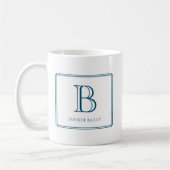 Elegante Monogram Initiaal Navy Blauwe Rand Koffiemok (Links)
