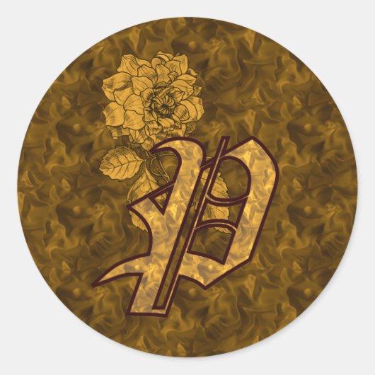Elegante Monogram Initiaal P Gouden Pioen Roos Ronde Sticker (Voorkant)