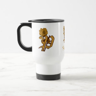 Elegante monogram initiaal P gouden pioenroos gepe Reisbeker
