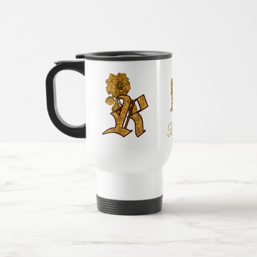 Elegante monogram initiaal R gouden pioenroos gepe Reisbeker (Links)
