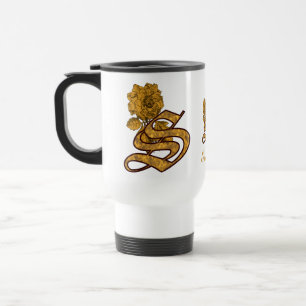 Elegante monogram initiaal S gouden pioenroos Pers Reisbeker