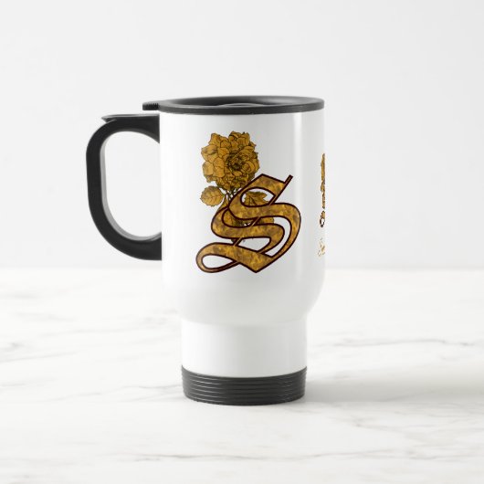 Elegante monogram initiaal S gouden pioenroos Pers Reisbeker (Links)