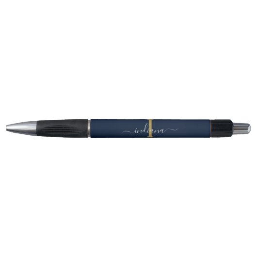 Elegante Monogram Initiaal Script Naam Pen (Voorkant)