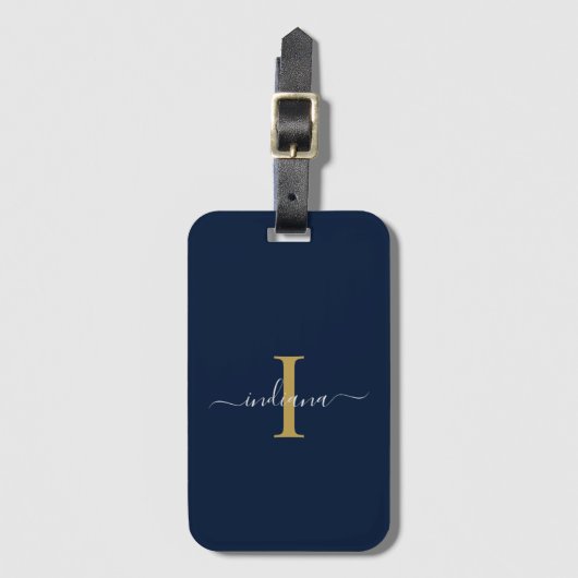 Elegante Monogram Initiaal Script Naam Reis Bagagelabel (Voorkant (verticaal))